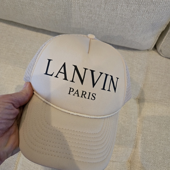 LANVIN PARIS Snapback Cap Hat Mesh Cream Blush White Fashion Luxury - Picture 3 of 8
